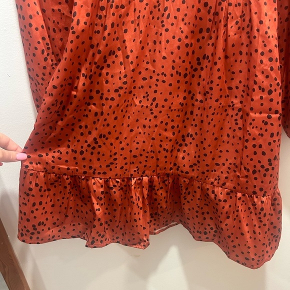 SHEIN size Large orange and black polka dot dress, long sleeve, button up front - Picture 4 of 8